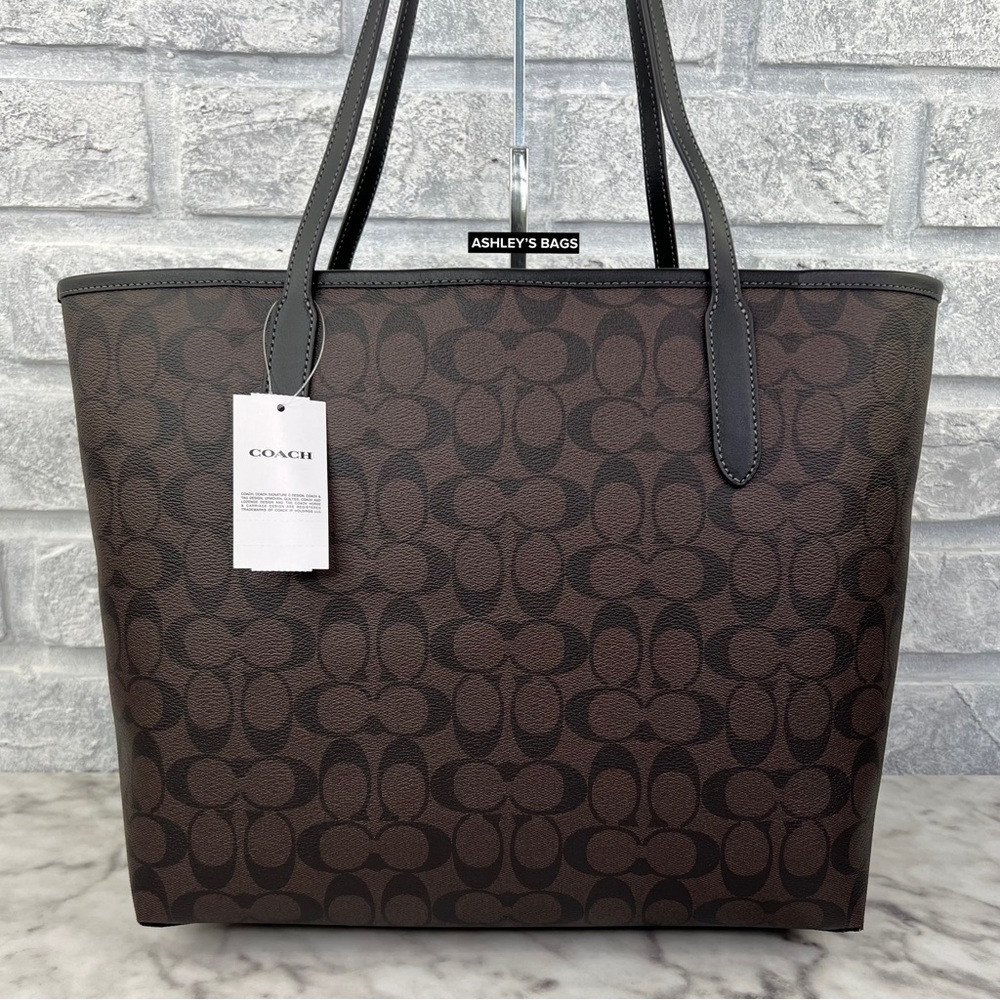 Coach City Tote In Signature Canvas With Rose Print - Picture 6 of 11